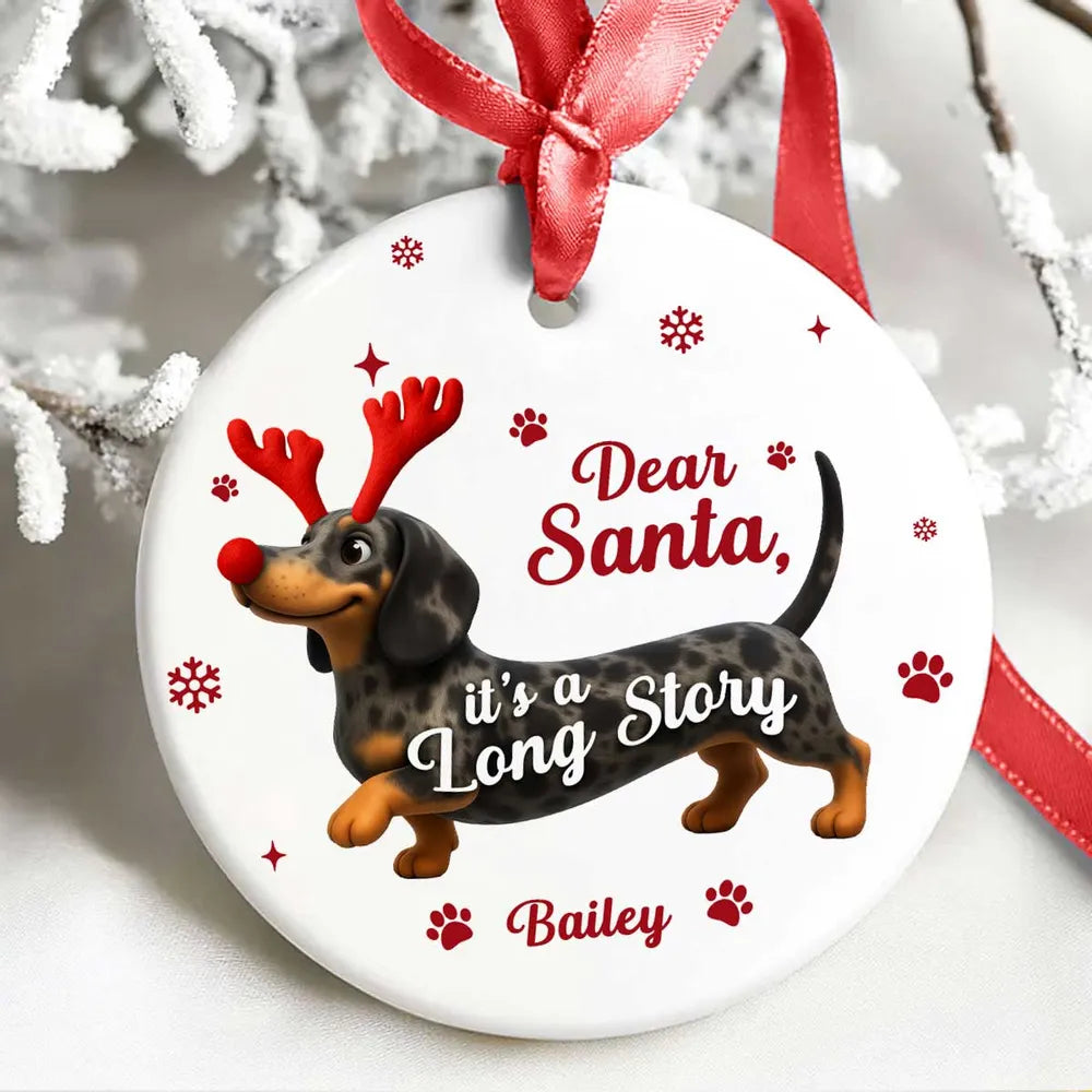 Personalized Dachshund Ceramic Ornament with Cute Quote – Funny Christmas Tree Decor & Unique Gift for Dog Lovers