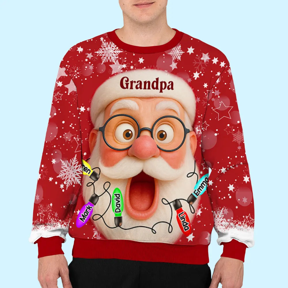 Grandpa Christmas Sweatshirt - Custom All-Over Print Santa, Festive Red, Cozy Winter Wear, A Unique Gift from Grandkids