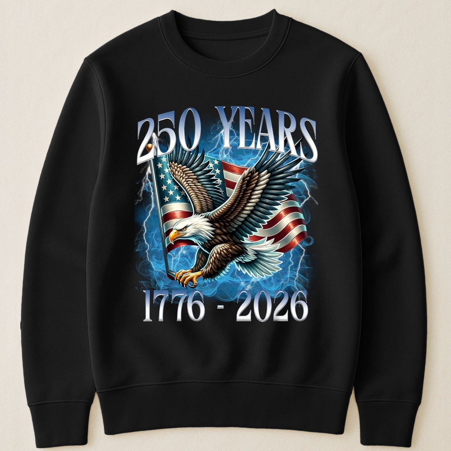 250 Years Patriotic Eagle Over American Flag Classic Tee, Bold Lightning Art, Unique Creative Gift for Proud Americans