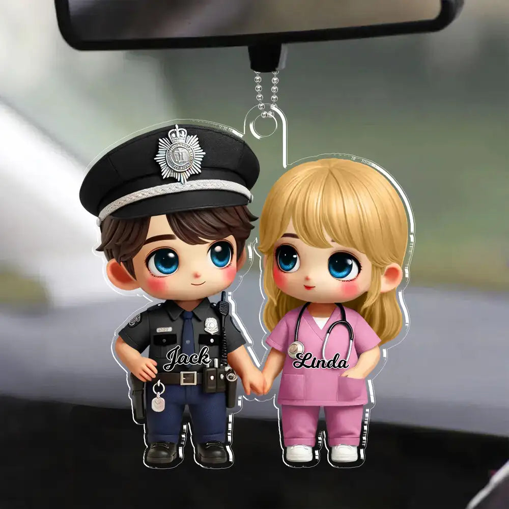 Custom Couples Acrylic Car Hanger – Profession-Themed Anniversary Gift