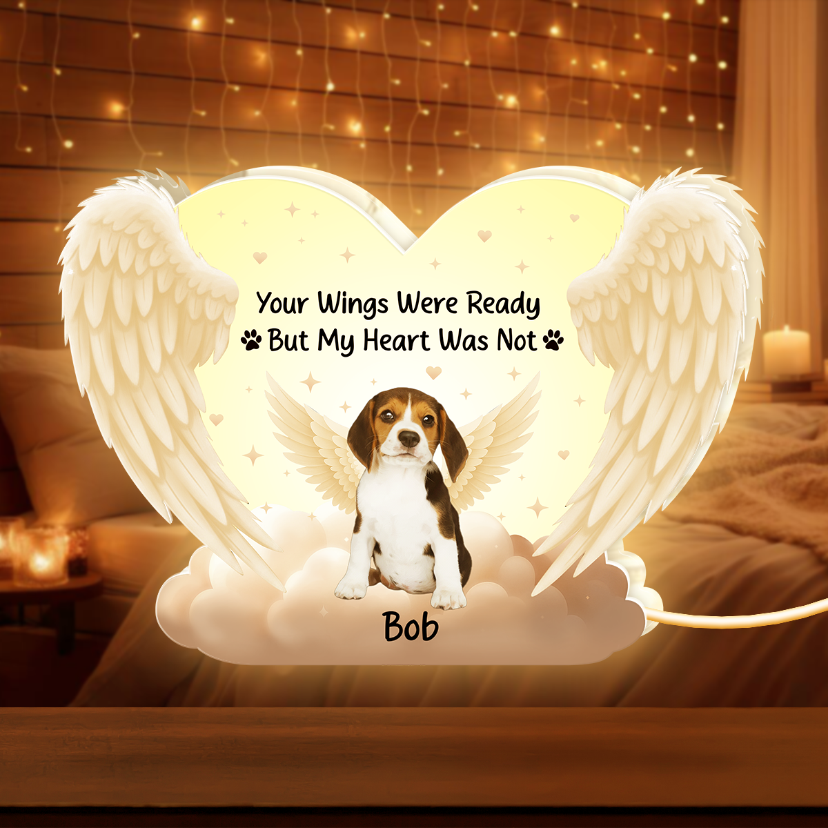 Personalized Acrylic Light Box for Dog Memorials with Angel Wings Art, Soft Warm Glow Keepsake Gift for Pet Owners
