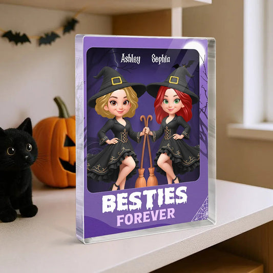 Best Friends Witch Theme Rectangle Acrylic Block Plaque, Halloween Décor and Friendship Gift