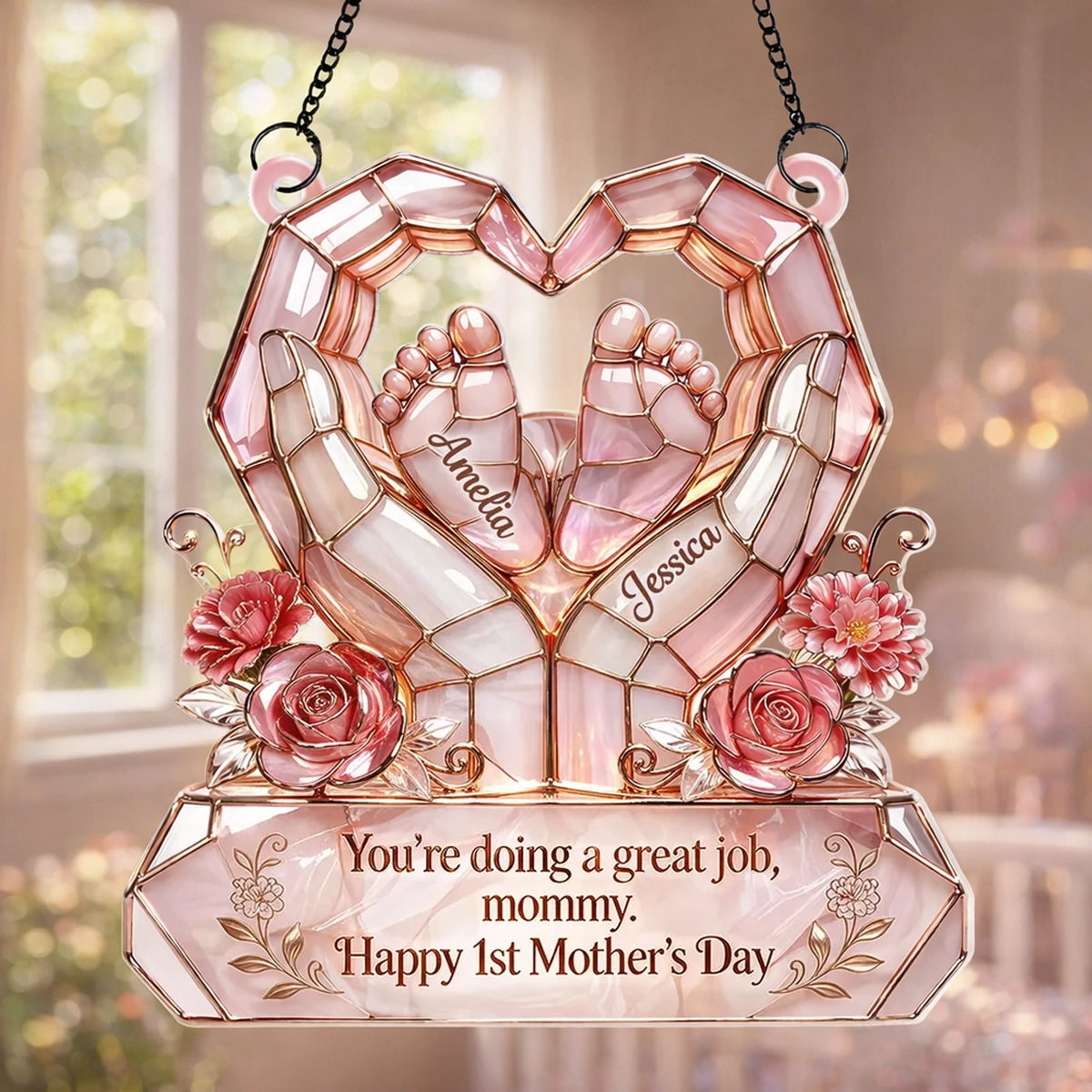 Personalized Acrylic Suncatcher Ornament for New Mom - Happy 1st Mother's Day Window Decor, Sunlight Reflection Unique Gift