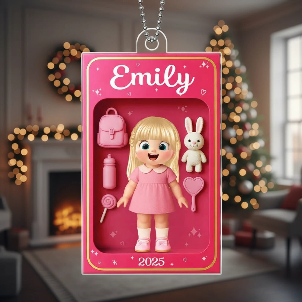 Pink Acrylic Girl Ornament - Personalized Gift for Kids