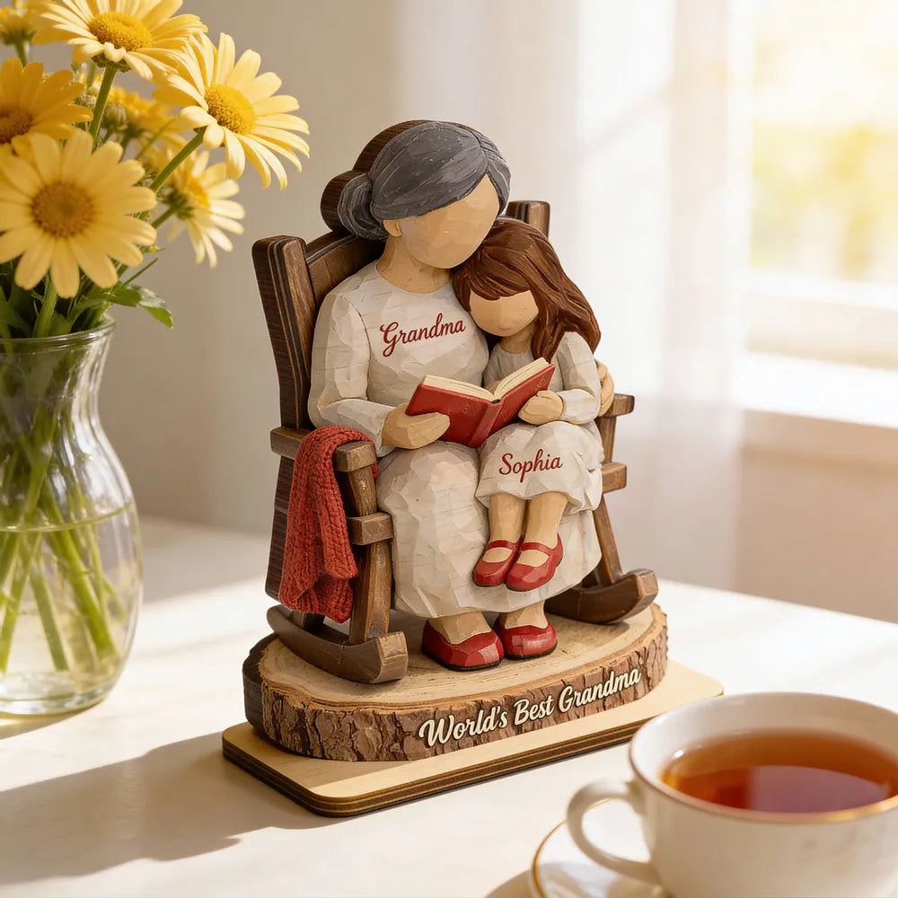 World's Best Grandma Personalized 2-Layer Wooden Plaque, Heartwarming Reading Moment Keepsake Gift for Grandma
