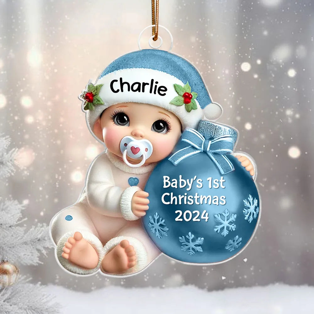 Personalized Acrylic Ornament for Baby's First Christmas, Cute Winter Design, Keepsake Holiday Gift for New Parents