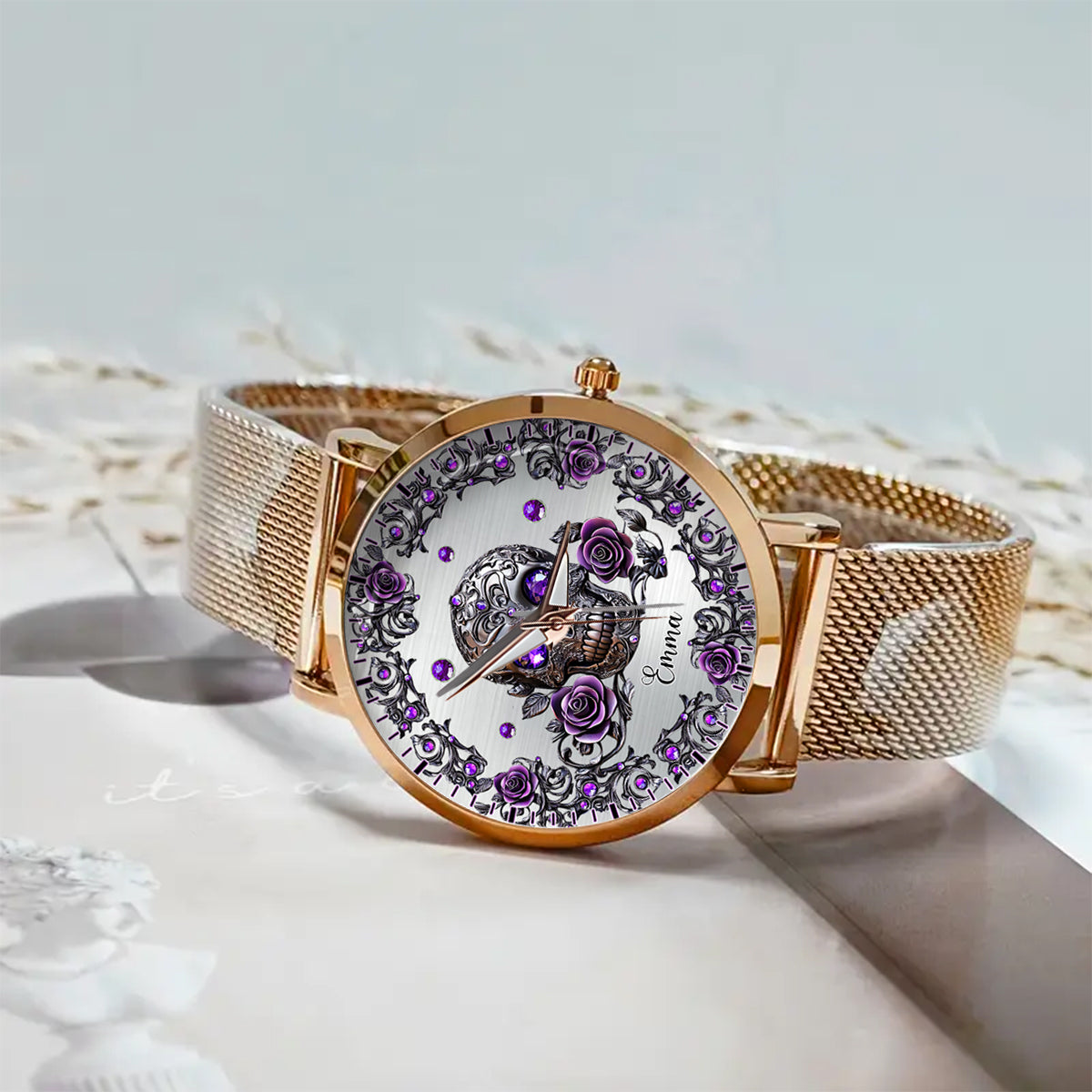 Beautiful Skull And Roses - Personalized Skull Women Hand Watch