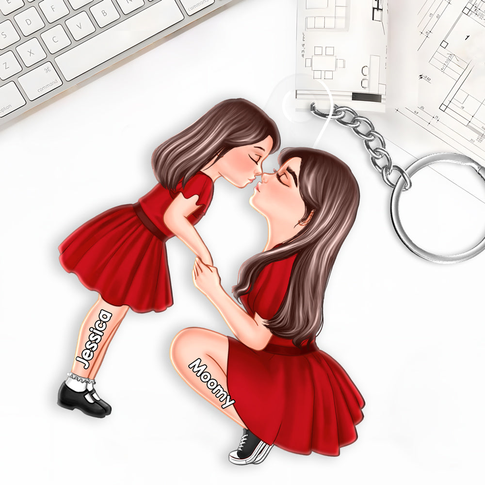 Heartfelt Mother-Daughter Kiss – Custom Acrylic Keychain, Sentimental Gift for Mother or Daughter