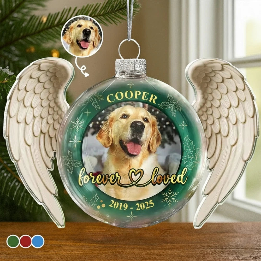 Personalized Acrylic Flat Ball Ornament with Angel Wings for Pets – Custom Photo Memorial Keepsake, Forever Loved Unique Gift