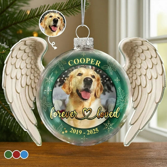 Personalized Acrylic Flat Ball Ornament with Angel Wings for Pets – Custom Photo Memorial Keepsake, Forever Loved Unique Gift