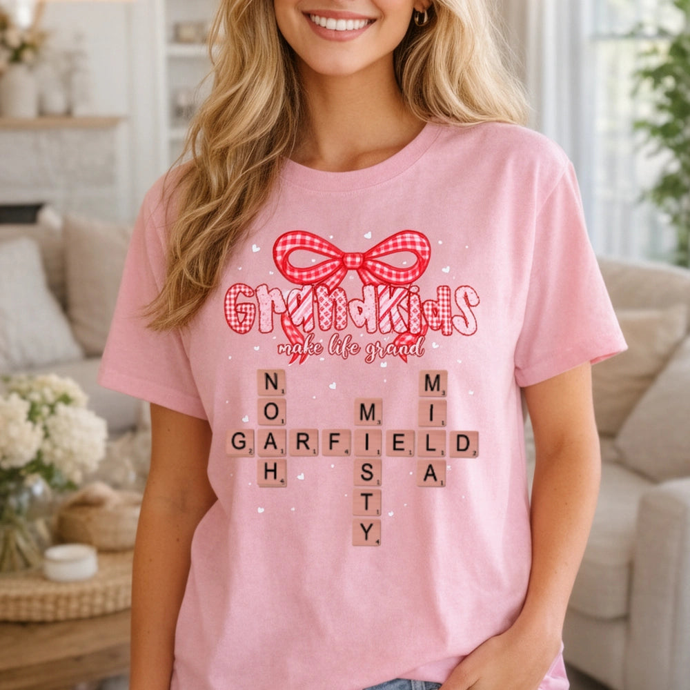 Classic Tee Grandkids Make Life Grand Sweet Heartwarming Gift For Grandma A Personalized Shirt That Shows Off Grandkid Love