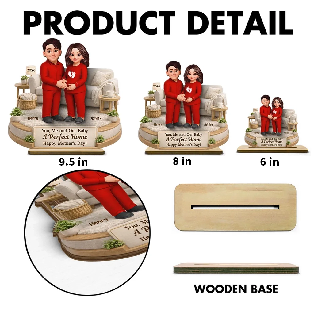 Personalized 2-Layer Wooden Plaque for Expecting Couple in Cozy Living Room Scene, Unique Mother's Day Gift