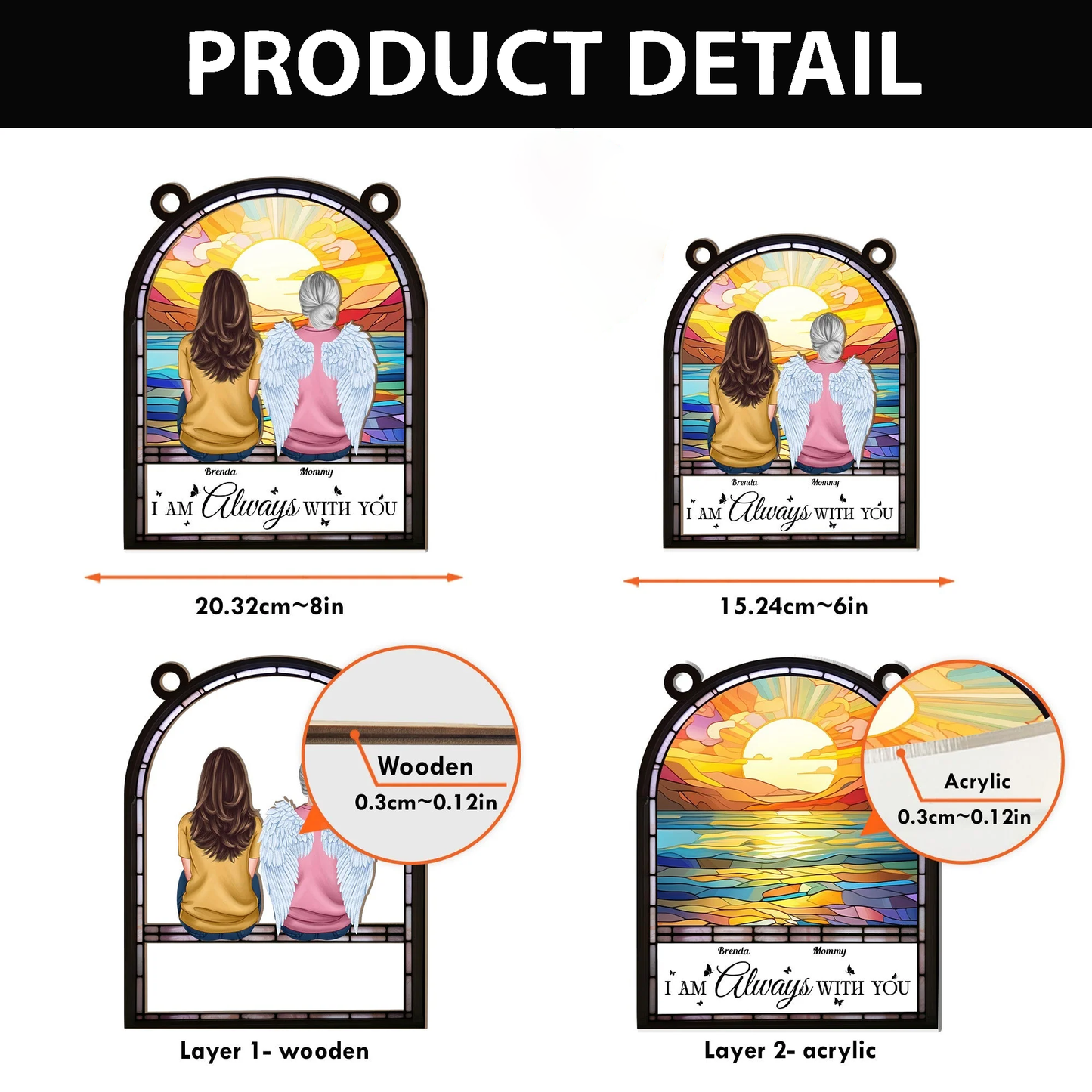 Wood & Acrylic Layered Ornament | “I Am Always With You” Sunset Angel Memorial Gift for Loved Ones