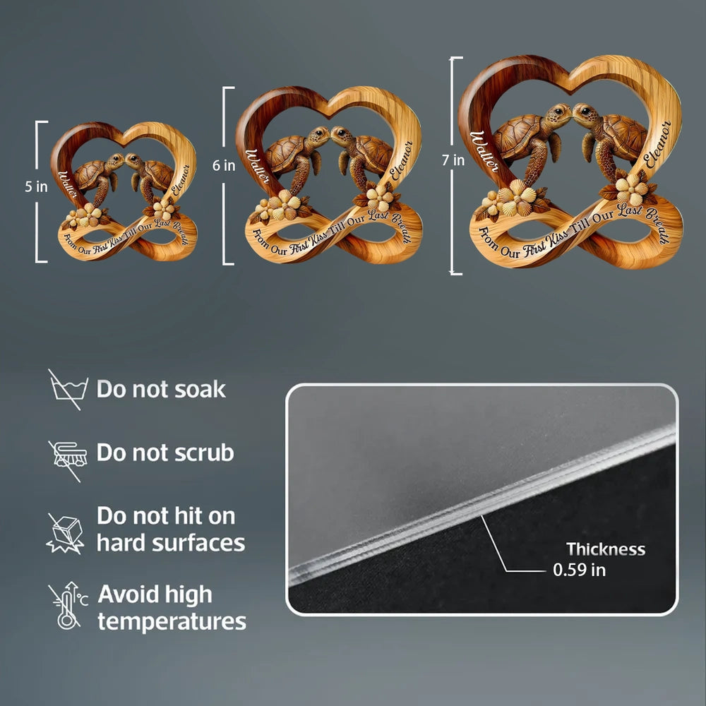 Personalized Shaped Acrylic Block Plaque Turtle Kiss in Heart Infinity Design - Unique Romantic Gift for Couples