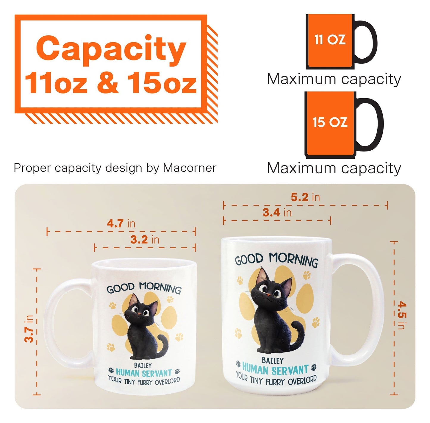 Say Hello to Your Tiny Furry Overlord – Customizable Good Morning Mug for Cat Lovers, Featuring Your Cat’s Name, Great Gift for Cat Owners, Available in White Ceramic Mug or Two-Tone Mug