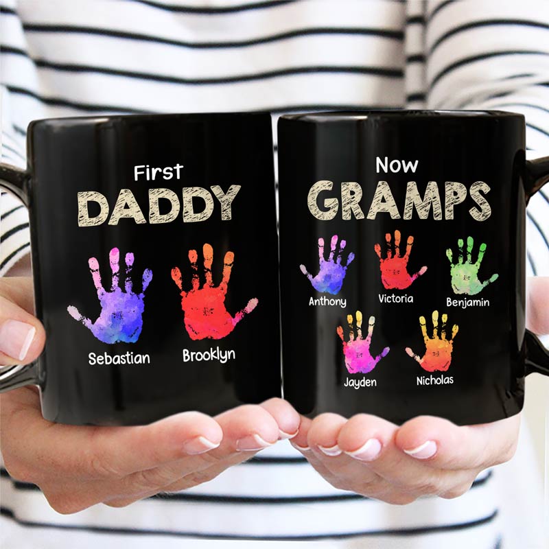 Full‑Color Handprint Mug – “First Dad, Now Grandpa” Favorite Gift for Dad or Grandpa
