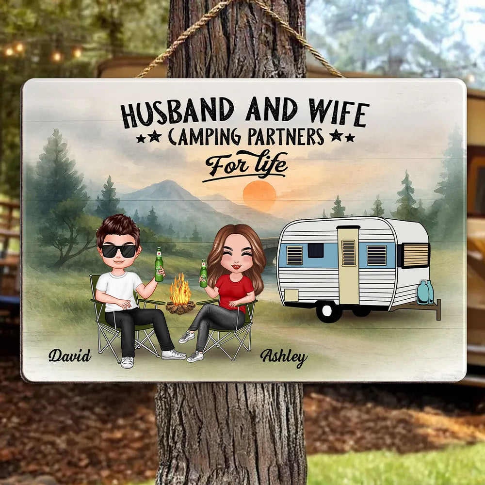 Camping Husband and Wife Custom Wooden Sign – “Family for Life” Personalized Home Decor
