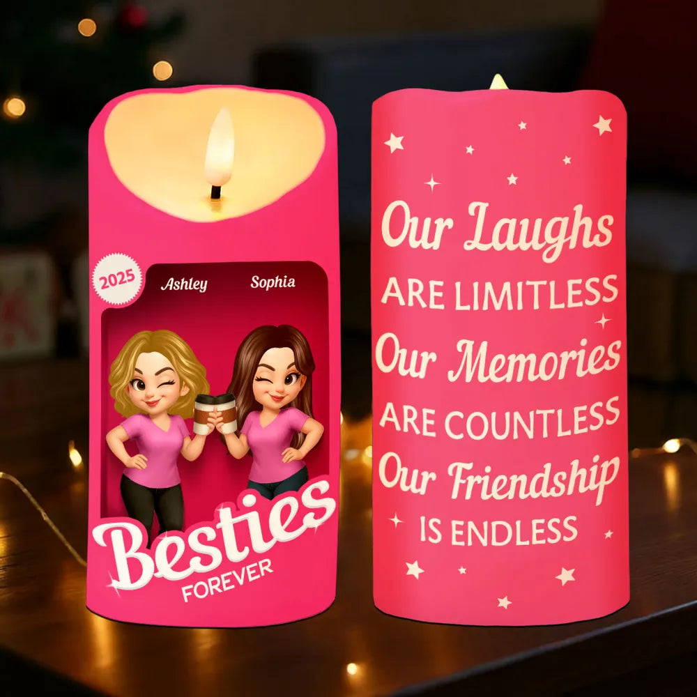 Besties Forever Flameless LED Candle | Warm Pink Glow | Printed Friendship Gift for Best Friends