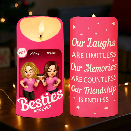 Besties Forever Flameless LED Candle | Warm Pink Glow | Printed Friendship Gift for Best Friends