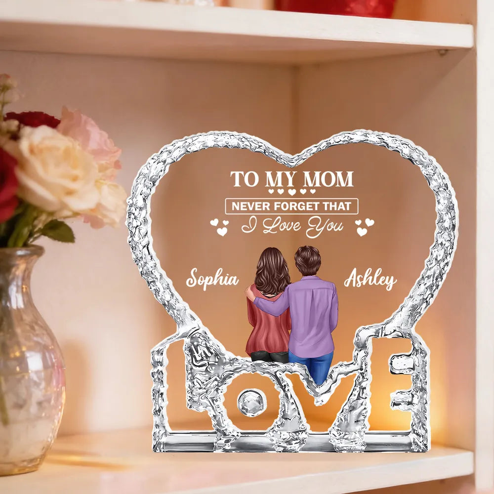 To My Mom I Love You Shaped Acrylic Block Plaque, Custom Names Love Memory Home Accent, Thoughtful Gift for Mom