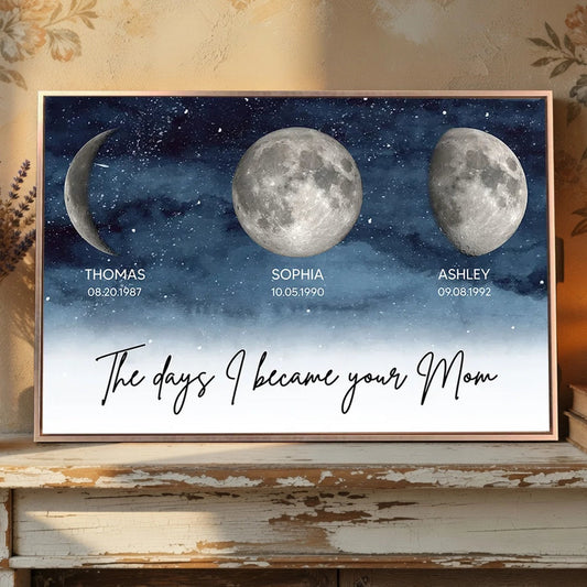 The Days I Became Your Mom Personalized Poster, Moon Phase Night Sky Wall Decor, Meaningful Unique Gift for Mom