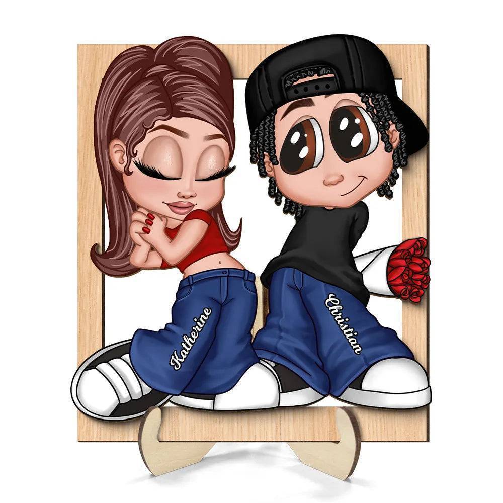Custom LED Plaque - Adorable Couple with Romantic Heart Scene - Unique Gift for Boyfriend & Girlfriend