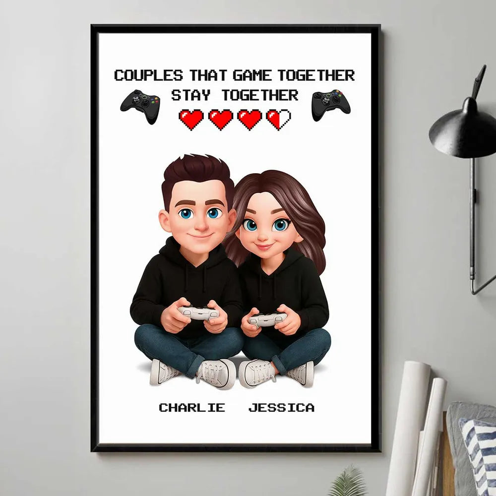 Personalized Gaming Couple Poster Game Together Stay Together Wall Art, Modern Cute Gift for Him or Her