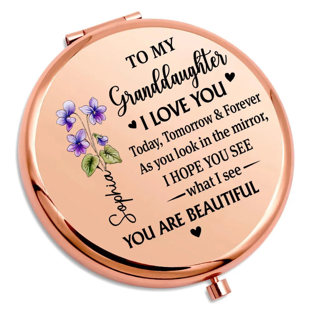 Personalized Metal Compact Mirror for Granddaughter, I Love You Today Tomorrow & Forever, Unique Gift