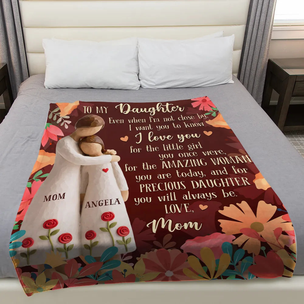 To My Daughter Message Fleece Blanket, Warm Floral Hug Design, Heartwarming Personalized Unique Gift from Mom