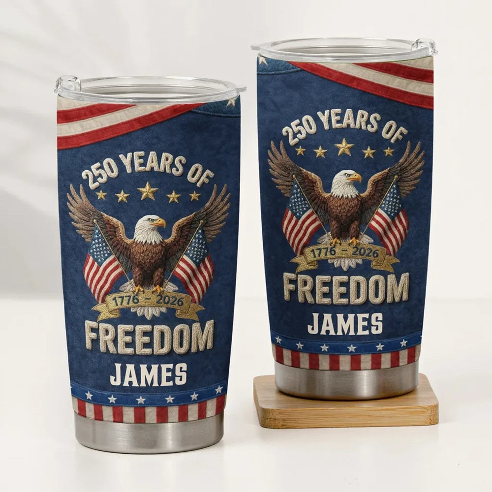 USA 250th Anniversary Insulated Travel Tumbler Patriotic Eagle & Flags Design Unique Gift for Veterans, Dad, or Him