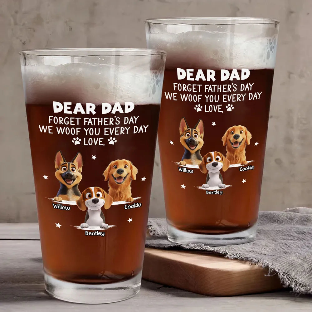 Custom Dog Lover Beer Glass – Cute Dogs with Names – Perfect Pet Gift for Father’s Day or Birthday – Celebrate Love Every Day