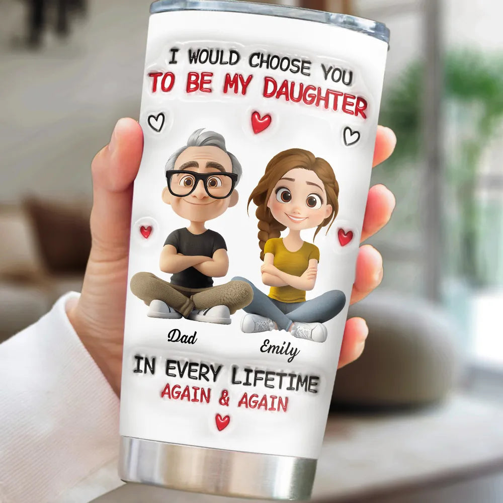 Insulated Travel Tumbler with Father & Daughter Illustration, A Heartwarming Gift for Everyday Use