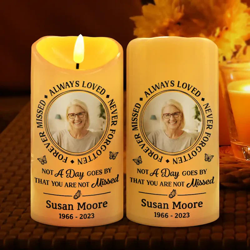 Personalized Photo Flameless LED Memorial Candle | Custom Name & Dates, Choose Your Quote | A Warm, Everlasting Sympathy Gift