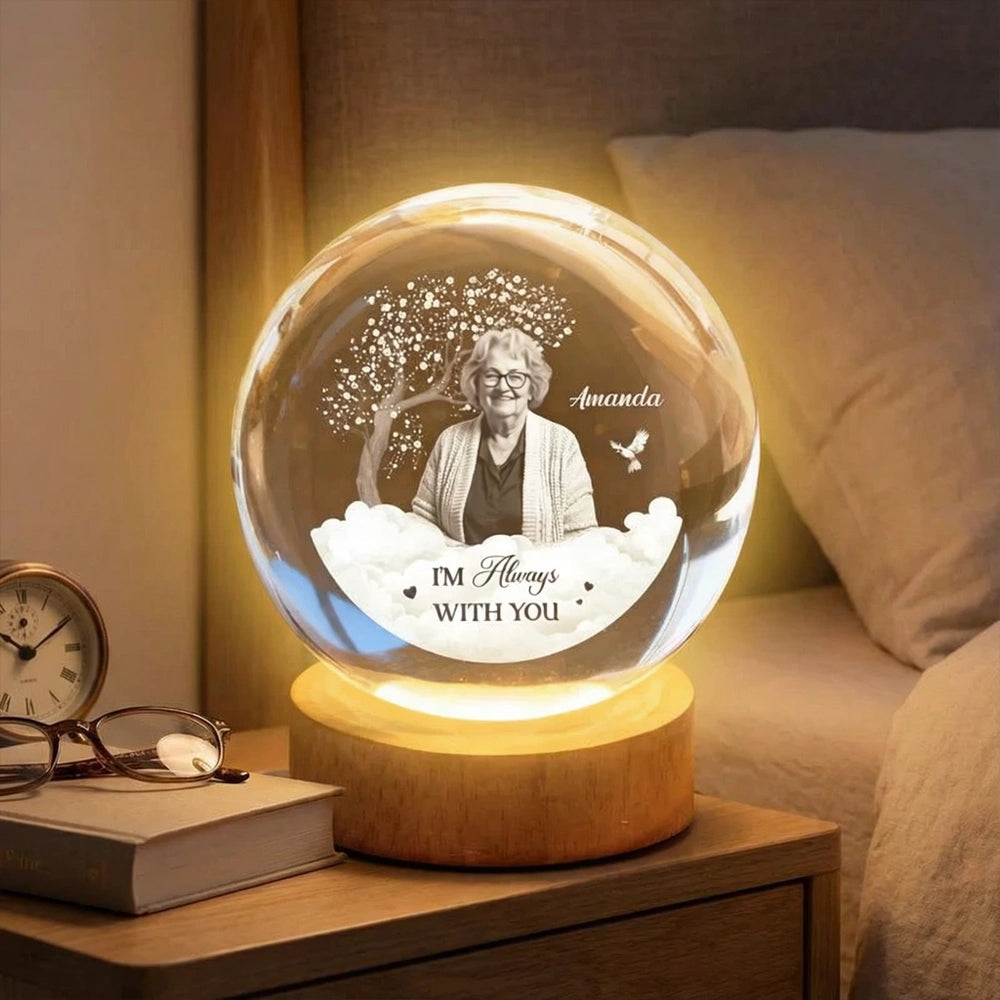 Personalized Memorial Globe Lamp With Photo Style Tribute - Warm Nightstand Glow, Unique Sympathy Gift