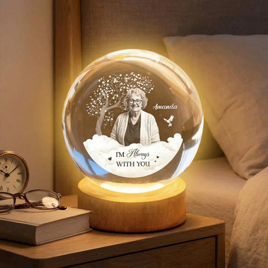 Personalized Memorial Globe Lamp With Photo Style Tribute - Warm Nightstand Glow, Unique Sympathy Gift