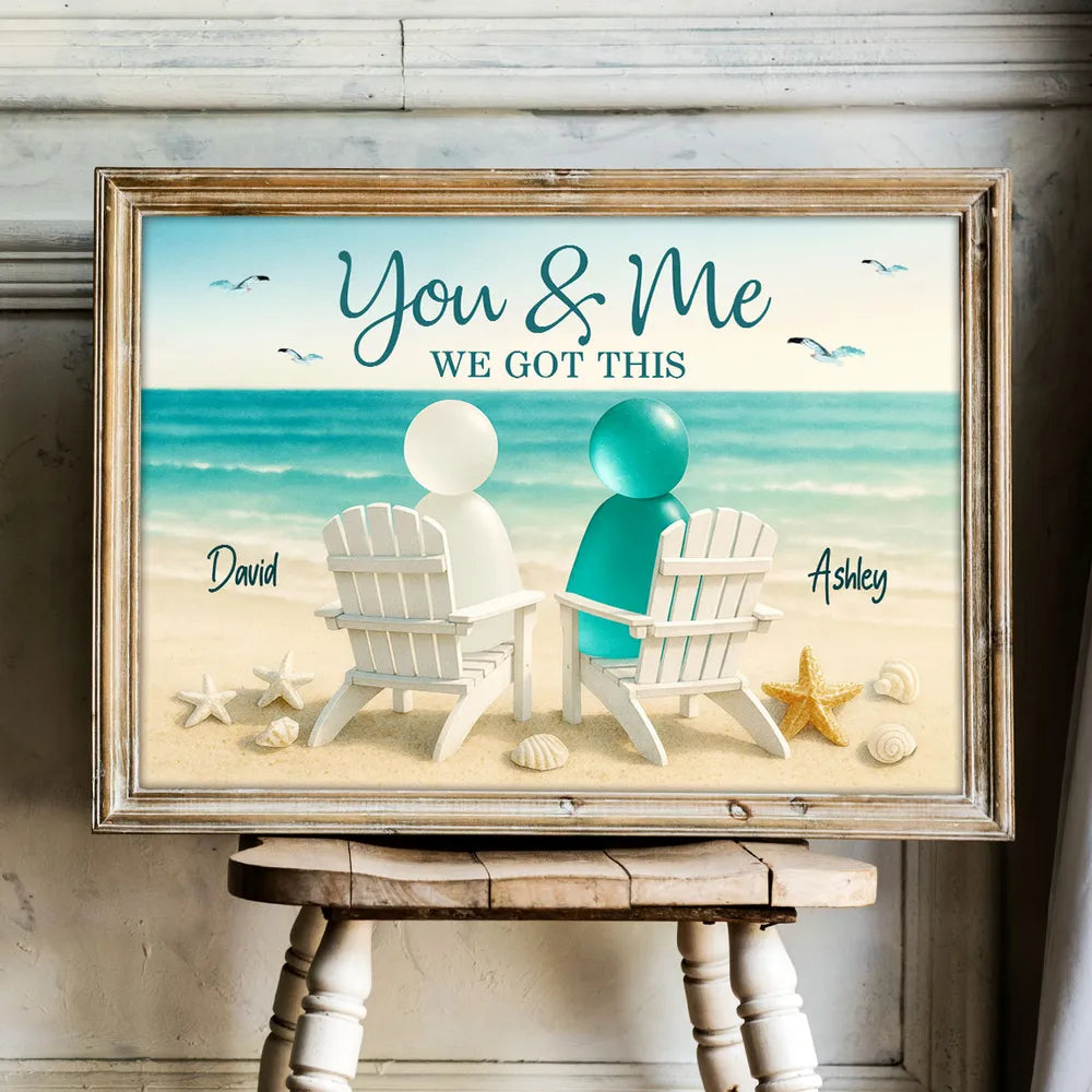 Poster You & Me Beach Couple, Sea-Glass Inspired Seaside Chairs Scene, Personalized Coastal Decor, A Unique Gift for Couples