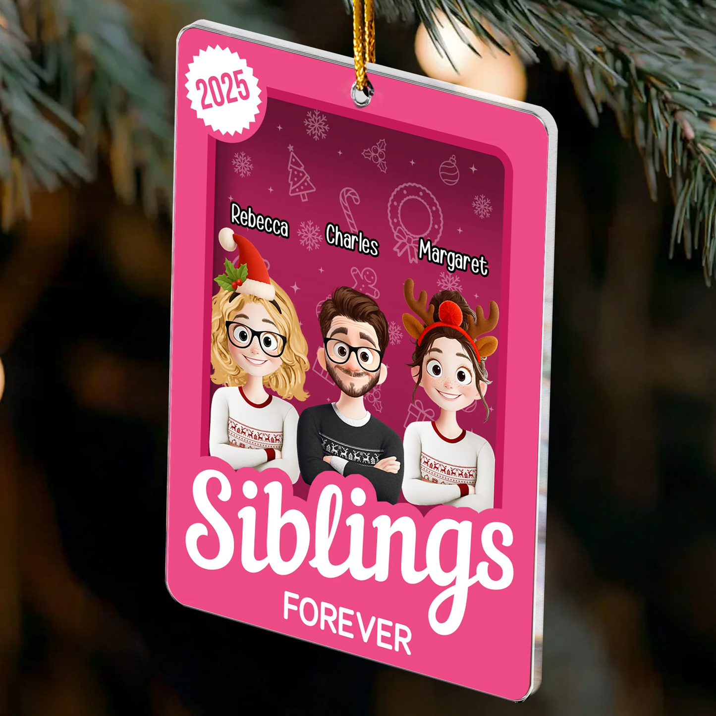 Siblings Forever Acrylic Ornament, Festive Cartoon Design, Christmas Tree Decor, Heartwarming Unique Gift for Brother & Sister