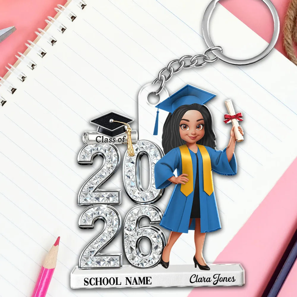 Personalized Graduation Acrylic Keychain Class of 2026 With Cap and Diploma, Unique Gift for Daughter or Son