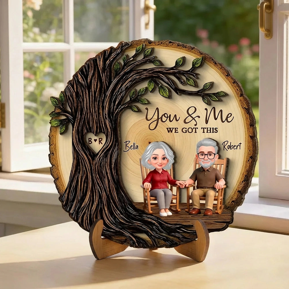 Personalized 2-Layer Wooden Plaque with You & Me We Got This, Couple Holding Hands Under Heart Tree, Unique Gift