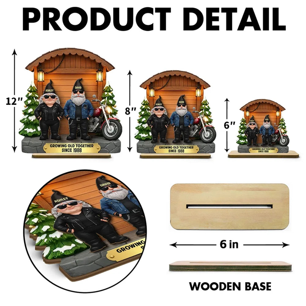 Personalized 2-Layer Wooden Plaque, Biker Couple by Motorcycle Cabin Scene, Unique Anniversary Gift for Him or Her