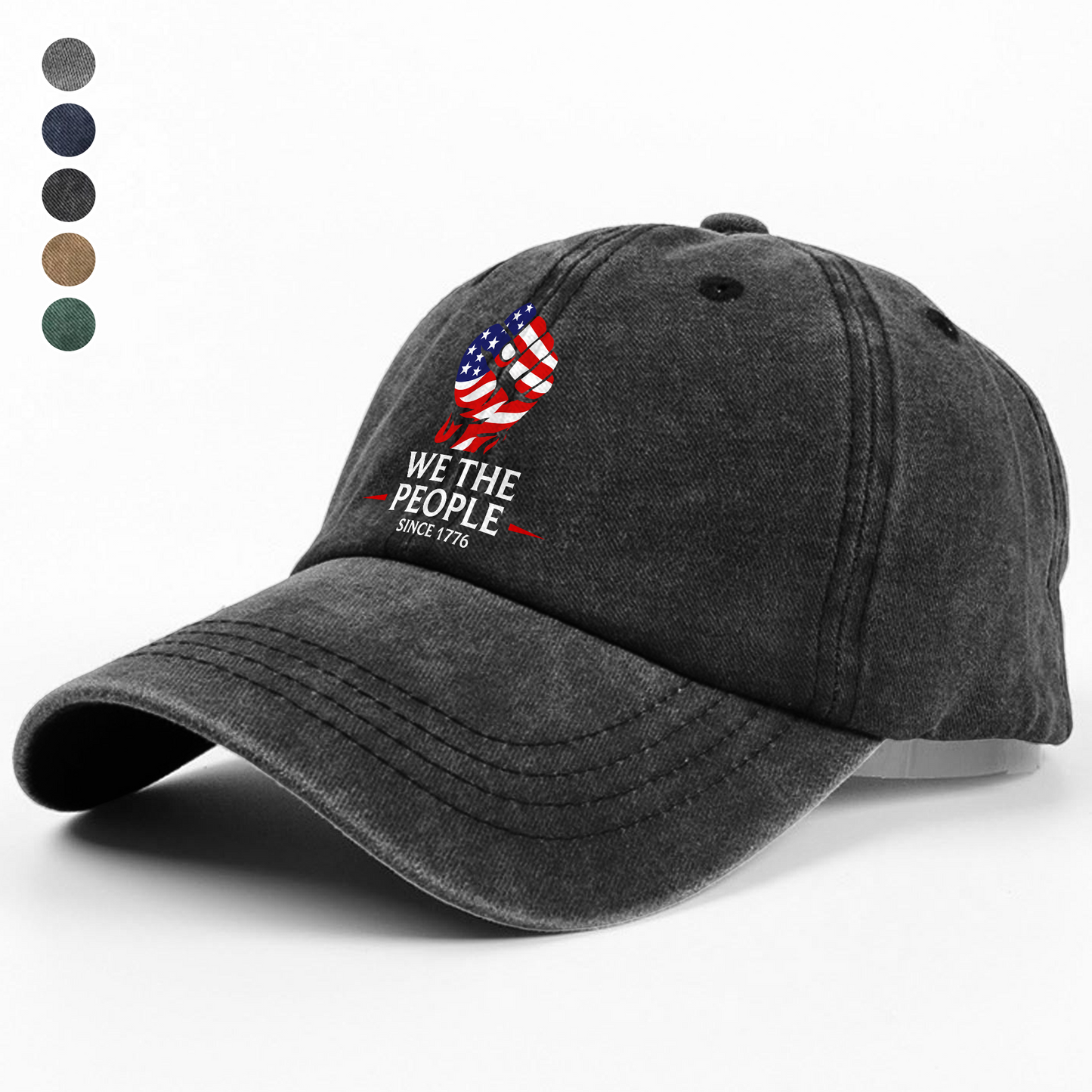Washed Denim Baseball Cap with We The People Since 1776 Design, Relaxed Vintage Style for Sun Days and Errands, Creative Gift