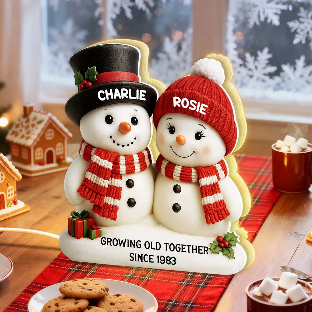 Acrylic Light Box Snowman Couple - Growing Old Together, Warm Glow Christmas Decor, Creative Personalized Gift for Couples
