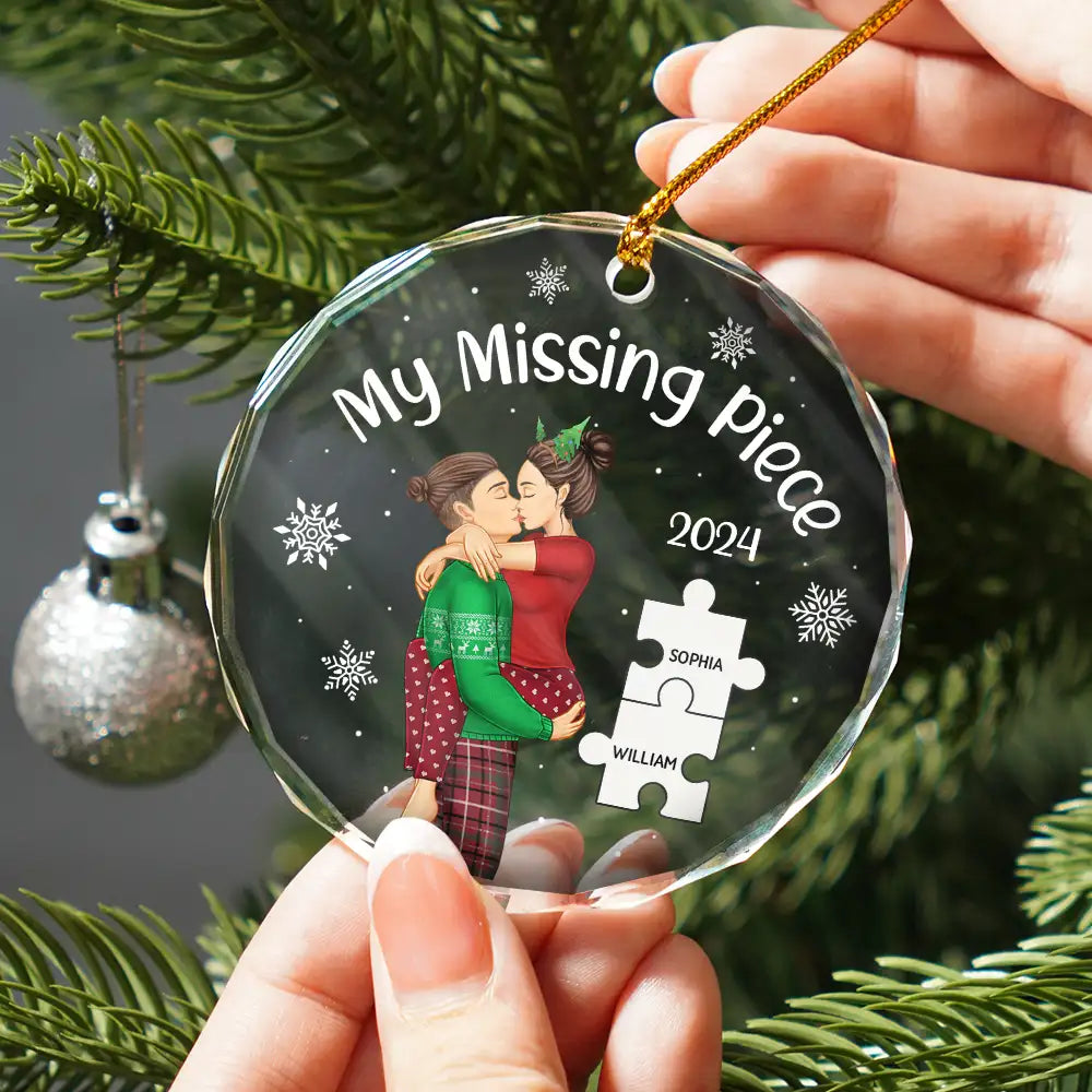 My Missing Piece Christmas Couple - Personalized Glass Ornament or Keychain or Poster or Plaque