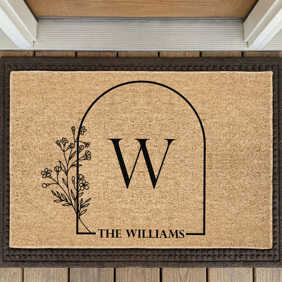 Personalized Floral Monogram Standard Doormat for Front Porch Entryway - Unique Housewarming Gift