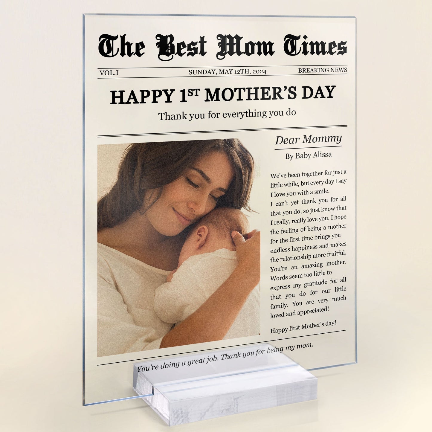 Personalized Acrylic Plaque Gift with Thank-You Letter for Mom