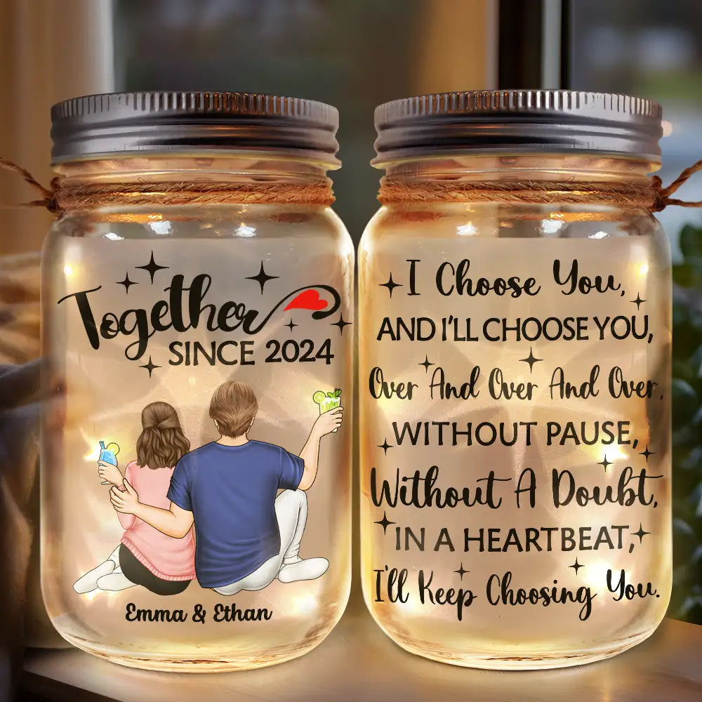 Personalized Glass Mason Jar Light for Couples, Together Since Quote, Cozy Nightstand Decor, Unique Gift