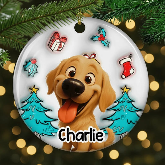 Ceramic Ornament with Cartoon Dog and Christmas Theme, High Clarity, Fun Gift for Pet Lovers