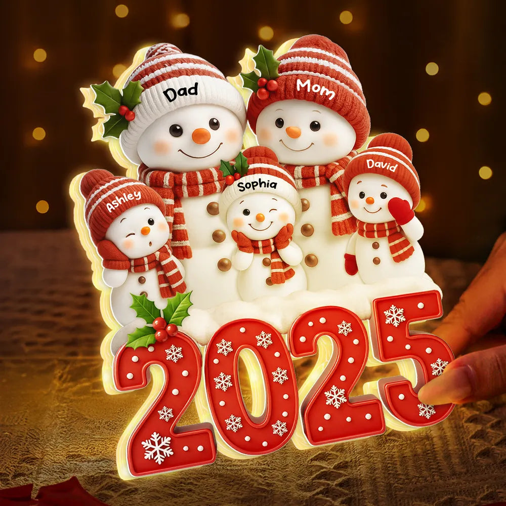 Acrylic Light Box with Festive Snowman Family, Soft Light for Mantel or Bedroom, Heartwarming Holiday Keepsake & Creative Gift