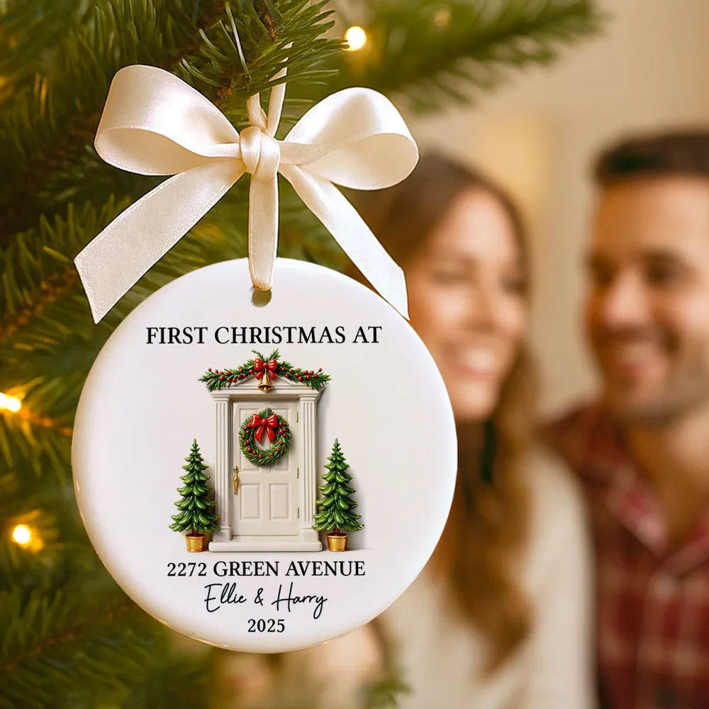 Personalized Ceramic Ornament First Christmas At New Home Door Design Unique Holiday Gift For Couples