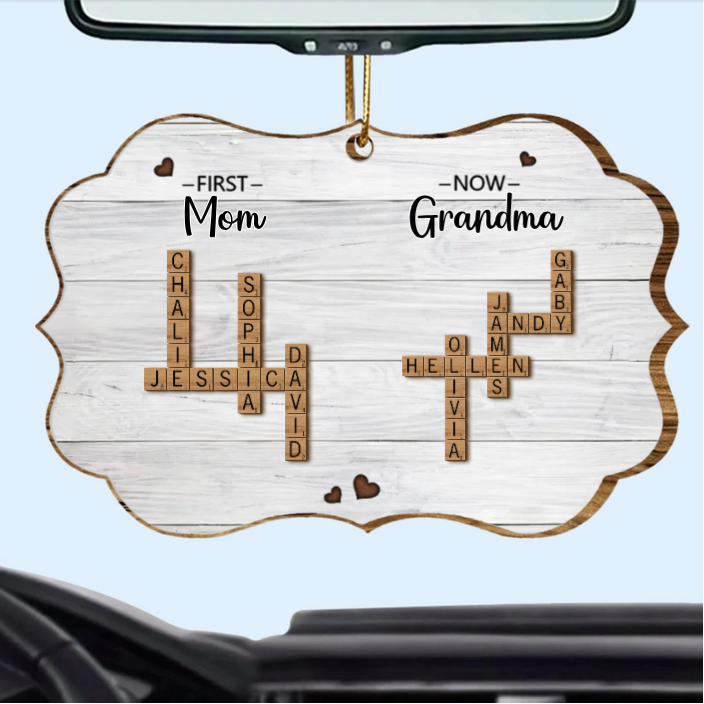 First Mom Now Grandma Crossword Puzzle Art Personalized 2-Layer Wooden Ornament, Christmas Gift For Grandma, Gift For Mom